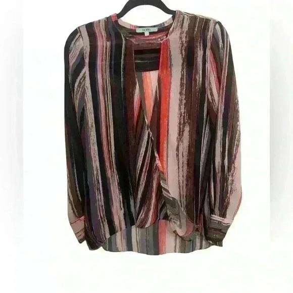 Karlie Front Faux Wrap Striped Career Sheer Top Size Medium - Picture 1 of 5